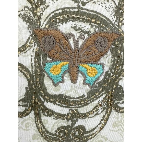 CAbi Womens Large #533 Embroidered Beaded Floral Print Butterfly Tank Top Flawed - Picture 4 of 9